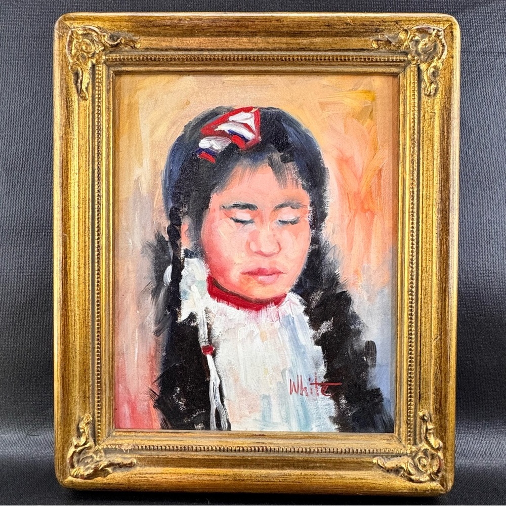Original Oil Painting On Canvas DAY DREAM Native American Girl by Gary White